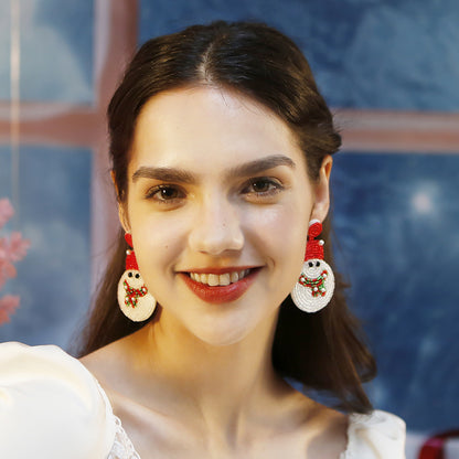 Flag Village Christmas Snowman Beads Earrings For Women Girls Ins Style Happy New Year Xmas Festival Jewelry Gifts