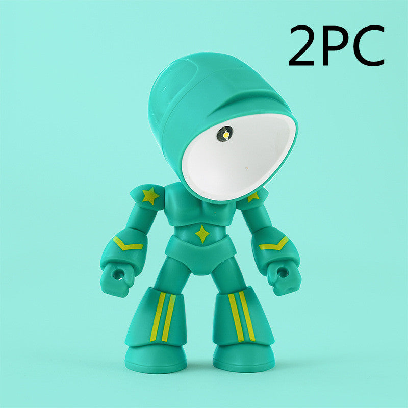 Flag Village Cute LED Hero Table Lamp Mini Portable Cool Mecha Cute Robot Night Light Bedroom Home Decoration Kids Boys Gifts