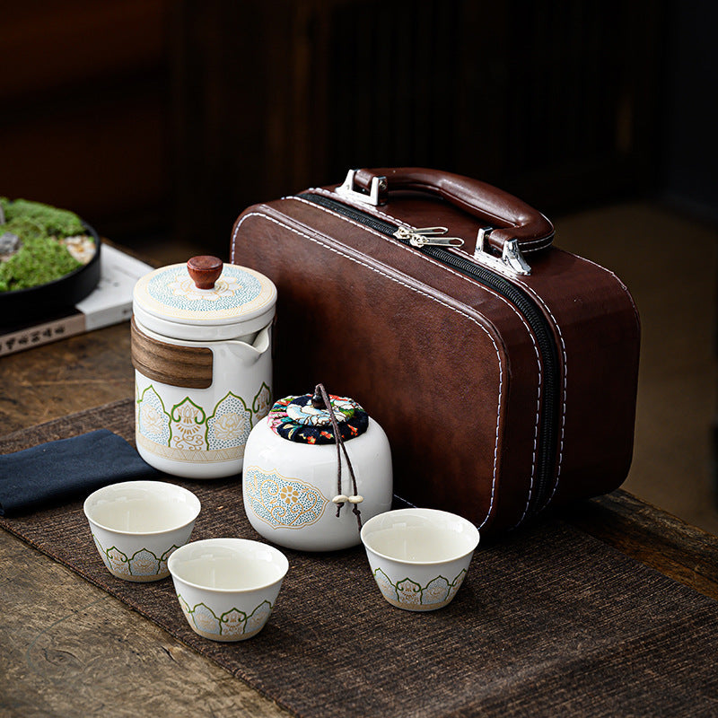 Flag Village Tea Set Suit Ceramic One Pot Four Cups Gift Box
