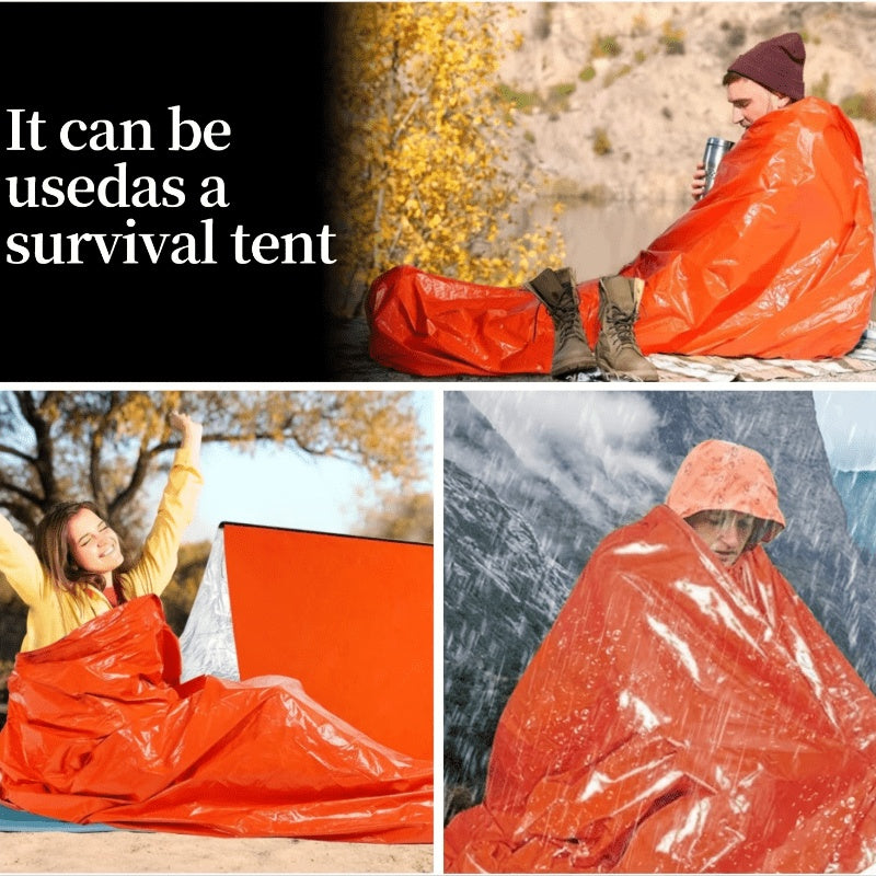 Flag Village Portable Lightweight Emergency Sleeping Bag, Blanket, Tent - Thermal Bivy Sack For Camping, Hiking, And Outdoor Activities - Windproof And Waterproof Blanket For Survival