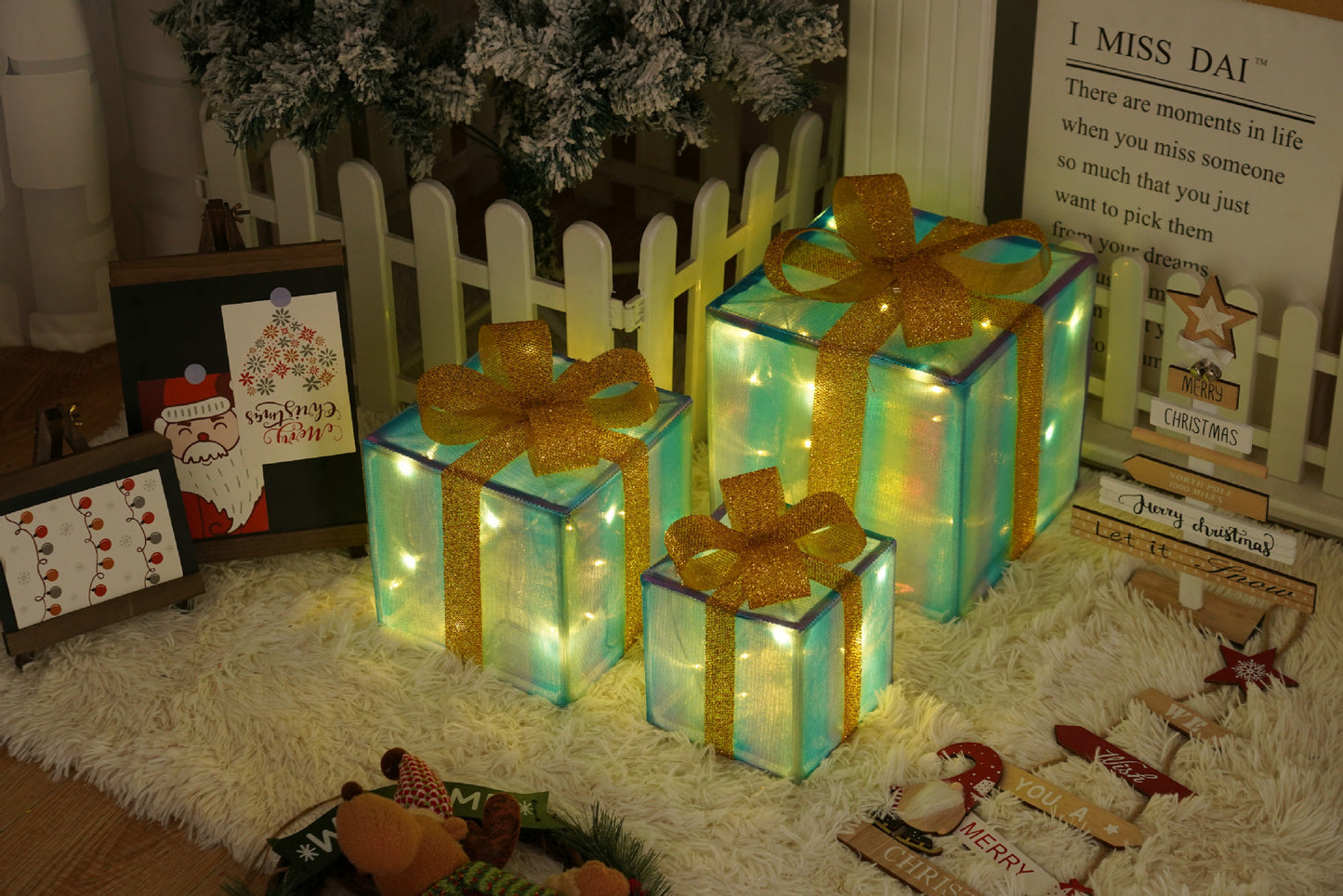 Flag Village Remote Control Christmas Gift Box Lights Christmas Three-piece Decoration