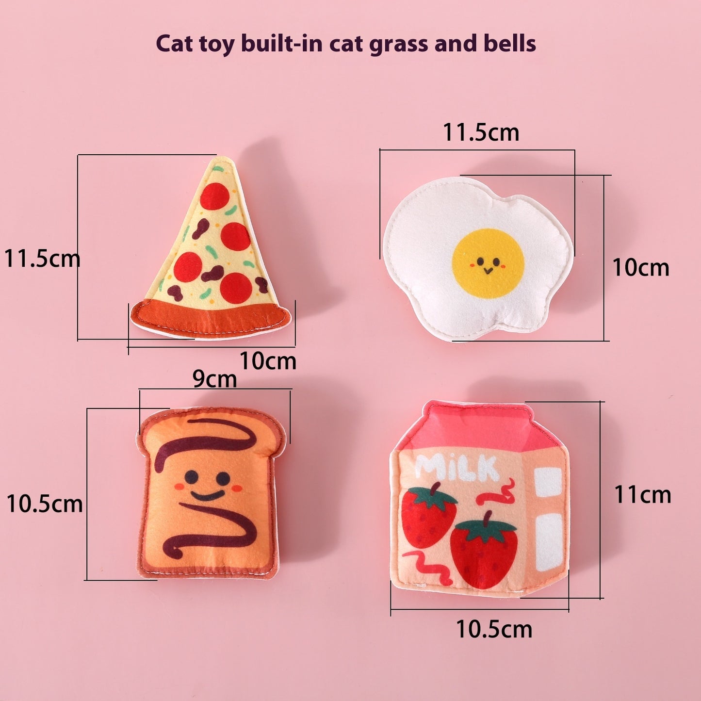 Flag Village Felt Toy Built-in Catnip Bell Pizza Toast Relieving Stuffy Smell Cat Teaser Storage Box Set Gift
