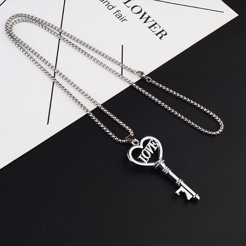 Flag Village Stainless Steel Necklaces Sweet Heart Key Pendants Choker Chain Korean Fashion Jewelry For Women Jewelry Gifts