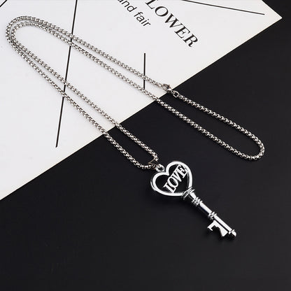 Flag Village Stainless Steel Necklaces Sweet Heart Key Pendants Choker Chain Korean Fashion Jewelry For Women Jewelry Gifts