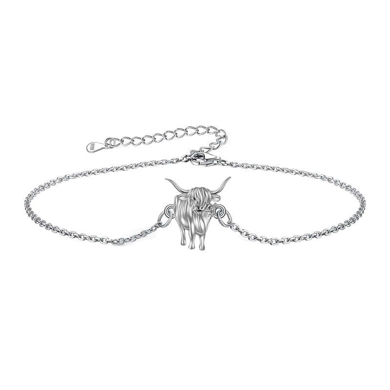 Flag Village 925 Sterling Silver Highland Cow Anklet Braclet Animal Jewelry Gifts