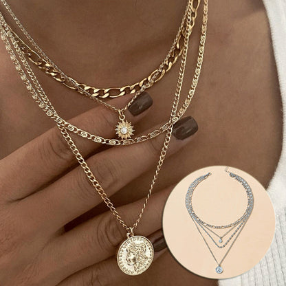 Flag Village Chunky Gold Necklace Chunky Charm Necklace For Women Layered Gold Necklace For Women Silver Coin Necklace Jewelry Gifts For Women