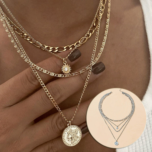 Flag Village Chunky Gold Necklace Chunky Charm Necklace For Women Layered Gold Necklace For Women Silver Coin Necklace Jewelry Gifts For Women