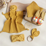 Flag Village Baby Rabbit Lion Appeasing Towel Socks Saliva Towel Wash Gift Box Newborn Bite Ring Hair Band Set