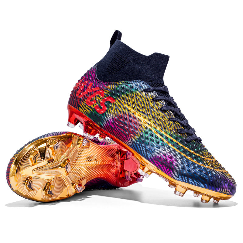Flag Village Men's Outdoor Training Gold-plated Bottom High-top Soccer Shoes