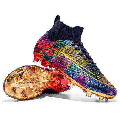 Flag Village Men's Outdoor Training Gold-plated Bottom High-top Soccer Shoes