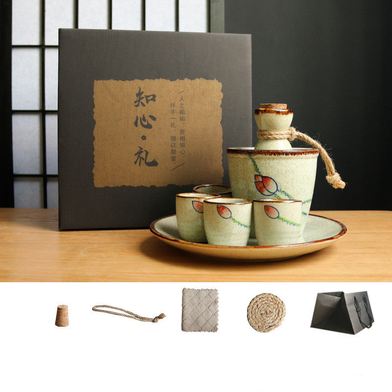 Flag Village Japanese Retro Sake Wine Warmer Gift Box Set Hot Wine Shochu Pot Ceramic Wine Cup White Wine Household Wine Glass