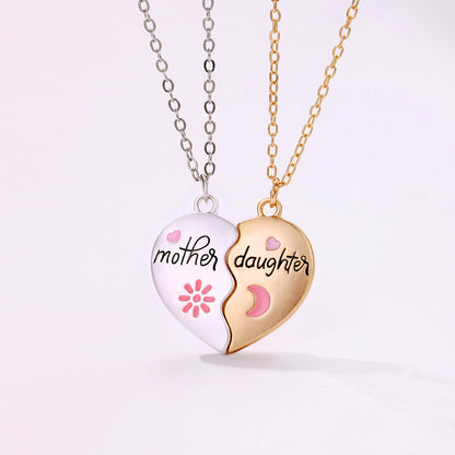 Flag Village 2PCS Set Jewelry Mother Daughter Necklace Matching Heart Magnetic Pendant Fashion Gifts For Mother's Day