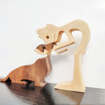 Flag Village DIY Figurine Wood Dog Ornament Sculpture Home Decoration A Man A Dog Wood Sculpture Christmas Gifts Model Decor