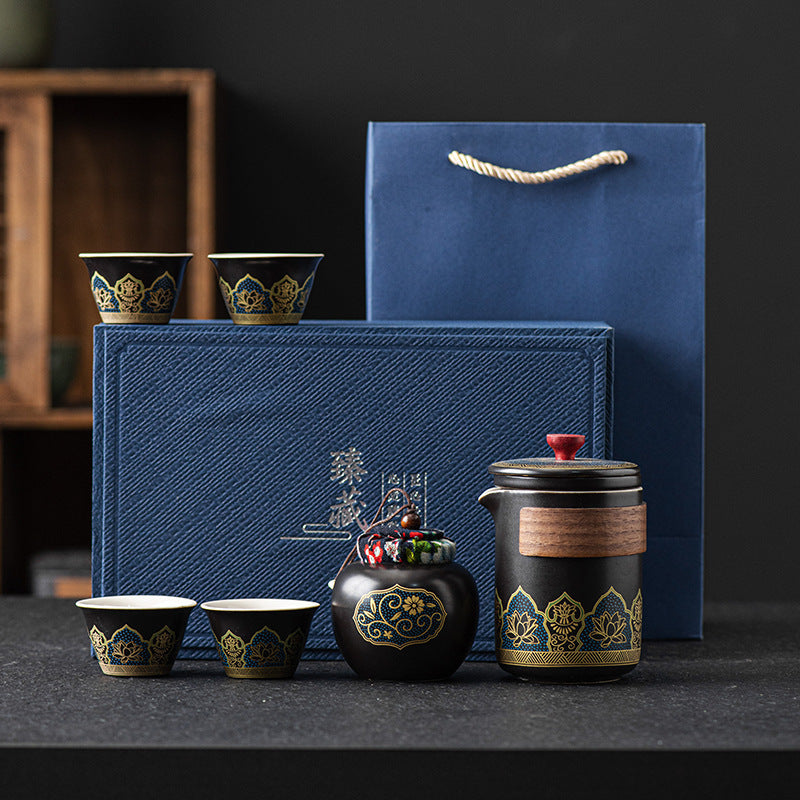 Flag Village Tea Set Suit Ceramic One Pot Four Cups Gift Box
