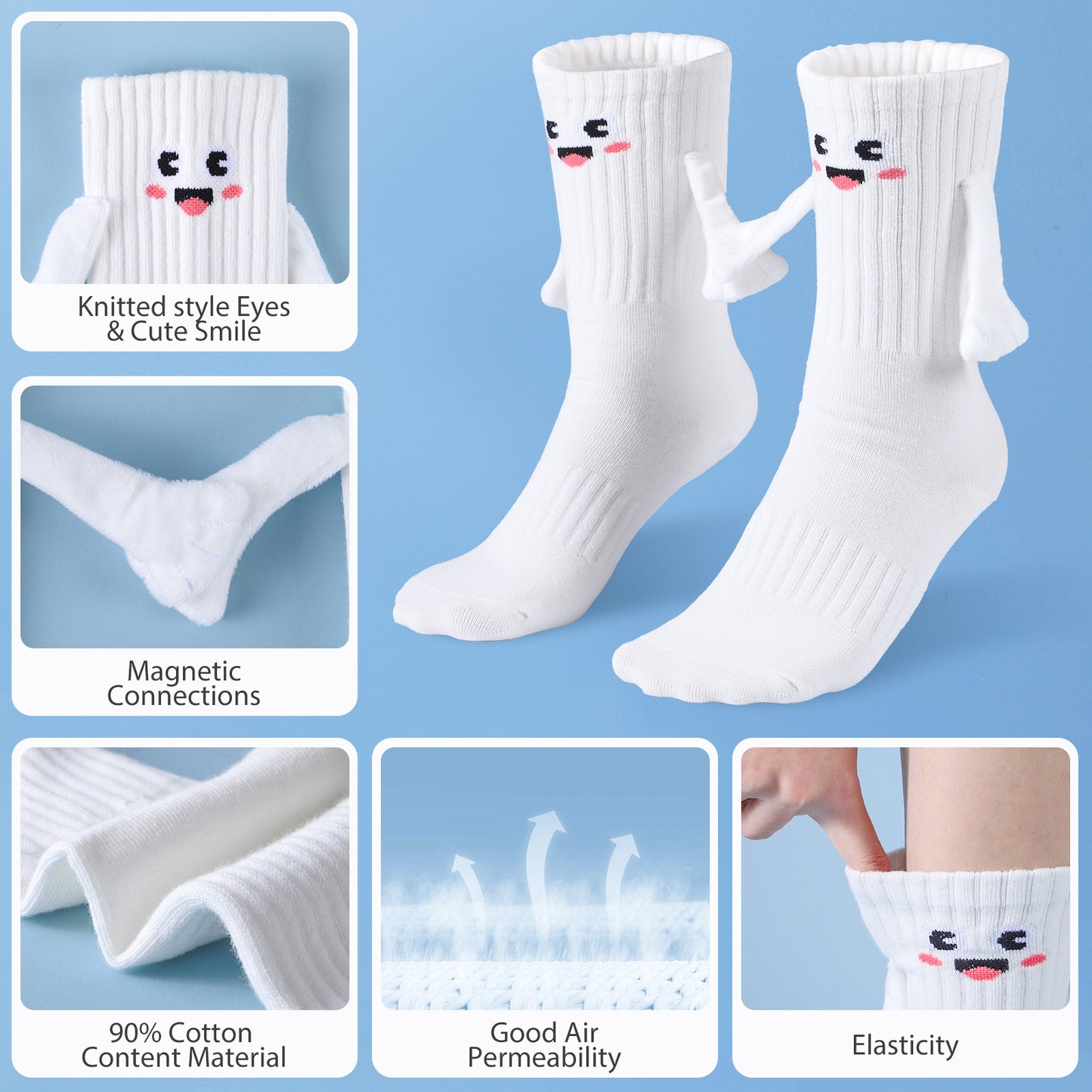 Flag Village 2Pairs Kids  Mom Dad Hand In Hand Smile Sock  Family Magnetic Hand Holding Socks,  Birthday Funny Gag Crazy Sock Day Gifts Mom Dad Child