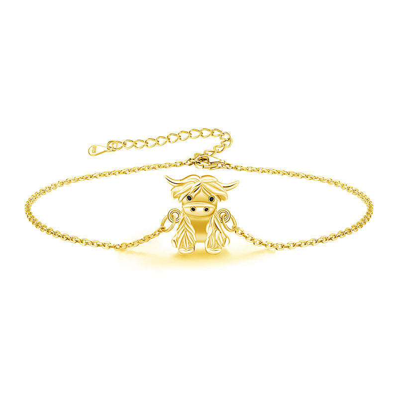 Flag Village 925 Sterling Silver Highland Cow Anklet Braclet Animal Jewelry Gifts