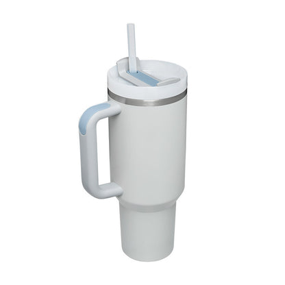 Flag Village 40 Oz Tumbler With Handle Straw Insulated, Stainless Steel Spill Proof Vacuum Coffee Cup Tumbler With Lid Tapered Mug Gifts For Valentine Lover Suitable For Car Gym Office Travel
