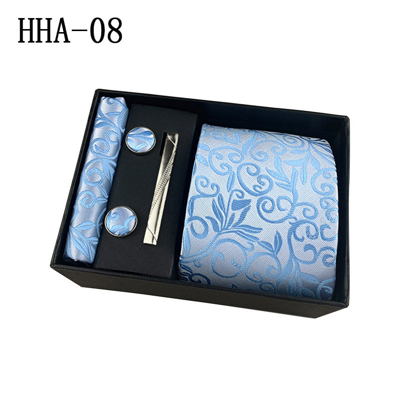Flag Village Paisley Men's Tie Square Cuff Tie Clip Gift Set Business Casual Tie Black Gift Box