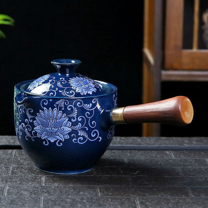 Flag Village Ceramic Teapot With Wooden Handle Side-handle Pot Household Kung Fu Oolong Filter Tea Maker Creative Black Pottery Teaware Gifts