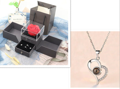 Flag Village Hot Valentine's Day Gifts Metal Rose Jewelry Gift Box Necklace For Wedding Girlfriend Necklace Gifts
