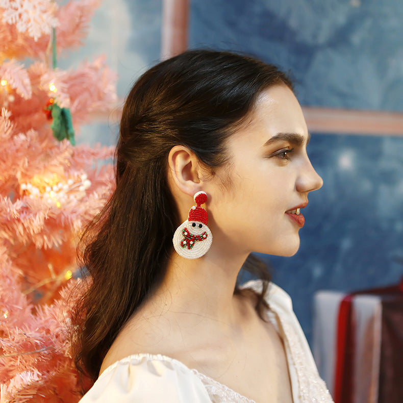 Flag Village Christmas Snowman Beads Earrings For Women Girls Ins Style Happy New Year Xmas Festival Jewelry Gifts