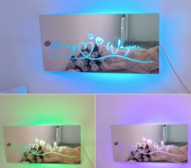 Flag Village Personalized Name Mirror Light For Bedroom LED Light Up Mirror For Wall Custom Photo Christmas Valentine's Day Wedding Gifts
