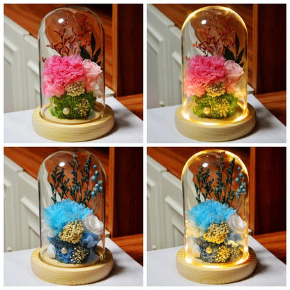 Flag Village Carnation Eternal Flower Glass Cover Finished Gift Box