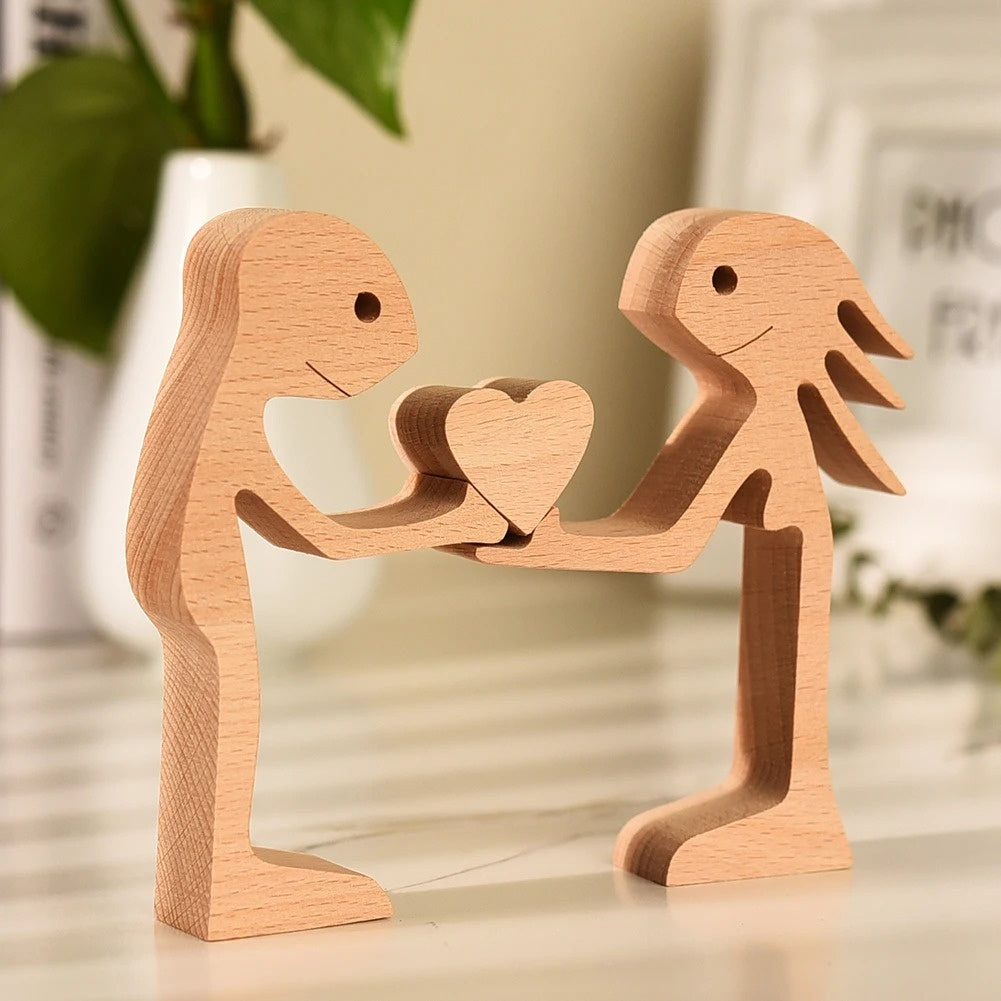 Flag Village DIY Figurine Wood Dog Ornament Sculpture Home Decoration A Man A Dog Wood Sculpture Christmas Gifts Model Decor