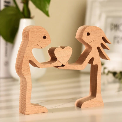 Flag Village DIY Figurine Wood Dog Ornament Sculpture Home Decoration A Man A Dog Wood Sculpture Christmas Gifts Model Decor