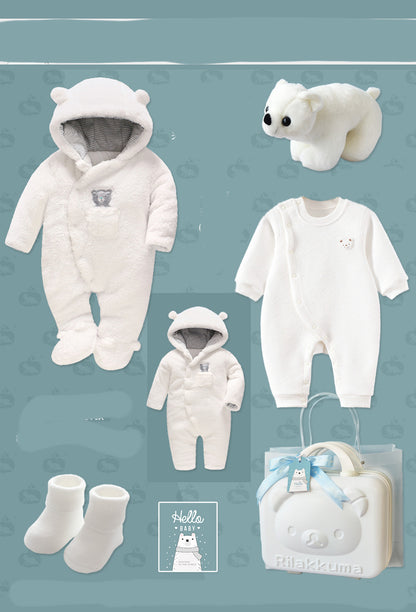 Flag Village Baby Gift Box Thick Quilted Polar Bear Romper Jumpsuit For Men And Women