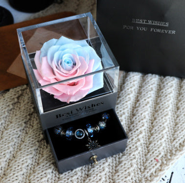 Flag Village Valentines Day Gift Women Rose Jewelry Box Dried Flower Real Flowers Eternal Roses In Box