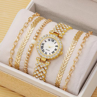 Flag Village Diamond Women's Bracelet Watch Luxury Fashion Gift Box Watch Bracelet Six-piece Set