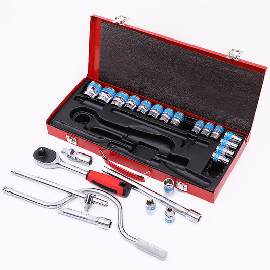 Flag Village Auto Tools 24-piece Curved Bow Car Repair Wrench Combination Suit Mechanical Household Sleeve Hardware Kits Suit