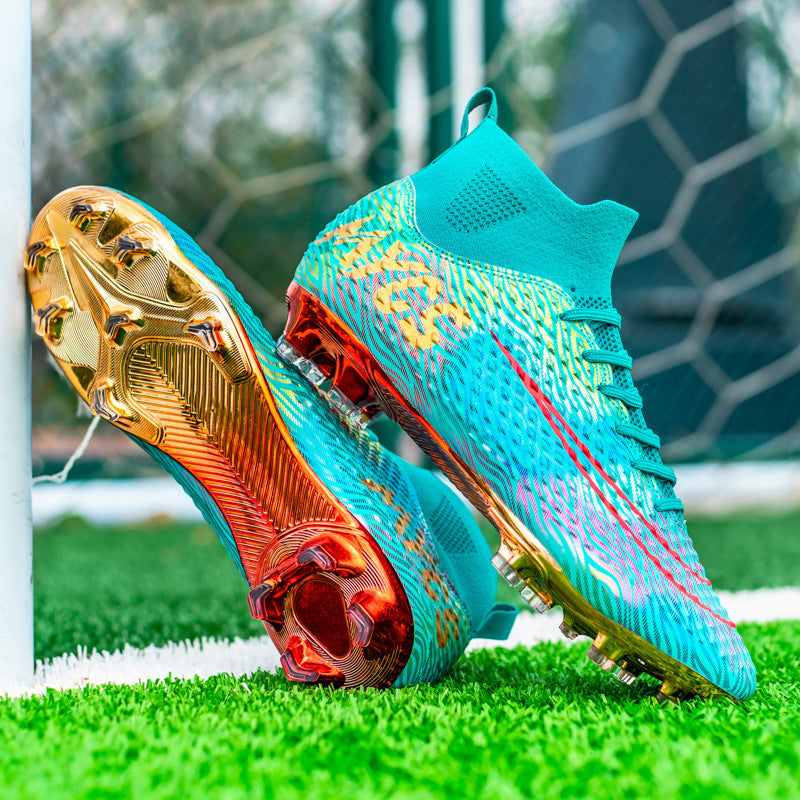 Flag Village Men's Outdoor Training Gold-plated Bottom High-top Soccer Shoes