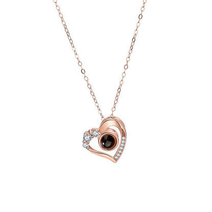 Flag Village 925 Silver Necklace Female Personality Projection Color Photo I Love You 100 Language Gifts