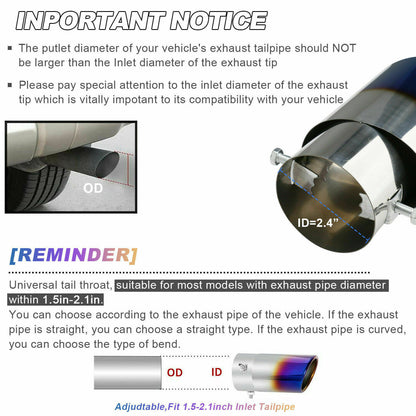 Flag Village Auto Tools Car Exhaust Pipe Tip Rear Tail Throat Muffler Stainless Steel Round Accessories