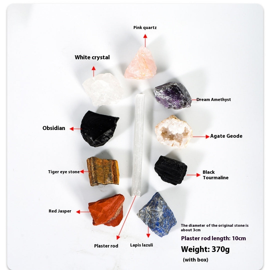 Flag Village 9 PCs Crystal Stone Rough Stone Rolling Millstone Christmas Box Set White Crystal Festival Gift Decoration