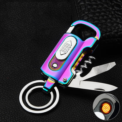 Flag Village Multi-functional Keychain Charging Lighter Mini-portable Cigarette Lighter Wild Camping