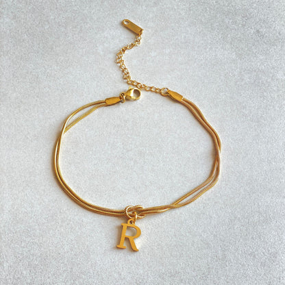 Flag Village New Letter A-Z Love Knot Bracelets For Women Couple Gold Color Dainty Snake Chain Charm Bracelet Stainless Steel Jewelry Gift Valentine's Day Gifts