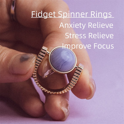 Flag Village Original Fidget Spinner Rings Natural Stone Rings Replaceable Spinners For Anxiety And Stress Relief Jewelry Gifts