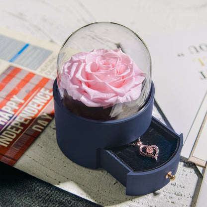 Flag Village Yongsheng Rose Round Jewelry Box With Necklace For Birthdays And Valentine's Days Gift