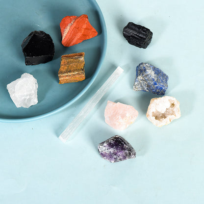 Flag Village 9 PCs Crystal Stone Rough Stone Rolling Millstone Christmas Box Set White Crystal Festival Gift Decoration