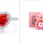 Flag Village Eternal Rose Teddy Bear Gifts Box With Necklace Rotate Rose Jewelry Box Valentine Wedding Storage Gift Case For Women Girlfriend