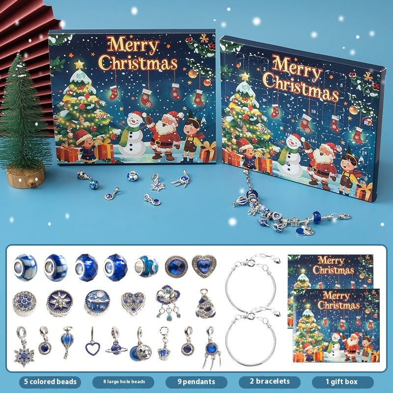 Flag Village DIY Creative Kids Bracelet Ornament 24 Grid Calendar Christmas Surprise Blind Box Silver Set
