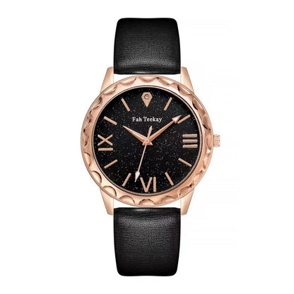 Flag Village Glitter Face Simple Fashion All-match Belt Women's Watch Gift Box Suit Quartz Wrist Watch