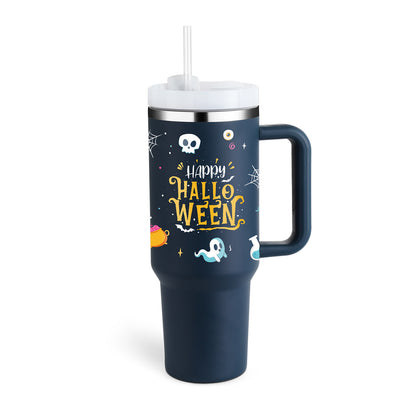 Flag Village 40 Oz Tumbler With Handle Straw Insulated, Stainless Steel Spill Proof Vacuum Coffee Cup Tumbler With Lid Tapered Mug Gifts For Valentine Lover Suitable For Car Gym Office Travel