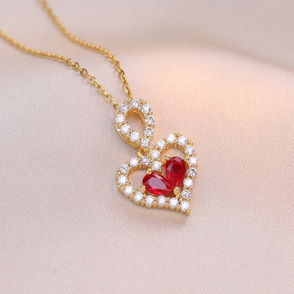 Flag Village Exquisite Luxury Rhinestone Crystal Heart Pendants Necklaces For Women Party Jewelry Gifts Fashion Jewelry