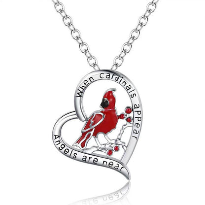 Flag Village Creative Heart Shaped Cardinal Pendant Necklace, Exquisite Party Commemorative Accessory Gift Jewelry Anniversary Party Gifts, Valentine's Day Gift
