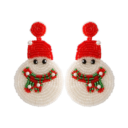 Flag Village Christmas Snowman Beads Earrings For Women Girls Ins Style Happy New Year Xmas Festival Jewelry Gifts