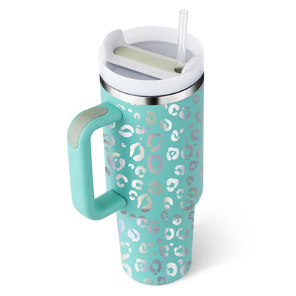 Flag Village 40 Oz Tumbler With Handle Straw Insulated, Stainless Steel Spill Proof Vacuum Coffee Cup Tumbler With Lid Tapered Mug Gifts For Valentine Lover Suitable For Car Gym Office Travel